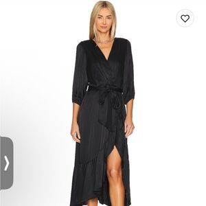Ruffle Surplice Midi Dress in Black